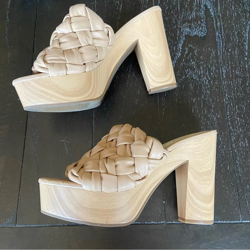 Jessica Simpson Supira Platform Sandal Braided Faux Wood Sandal‎ Mules Nude 9.5M